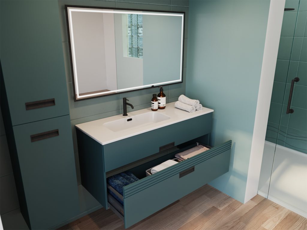 meuble de sallle de bain vibrato L120 Toundra mat plan Galaxy gauche