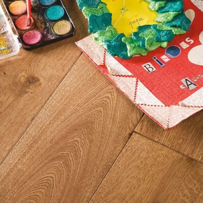 Parquet chêne massif Col.218 B Chêne Confort brun moka brossé verni mat TOP 3,2